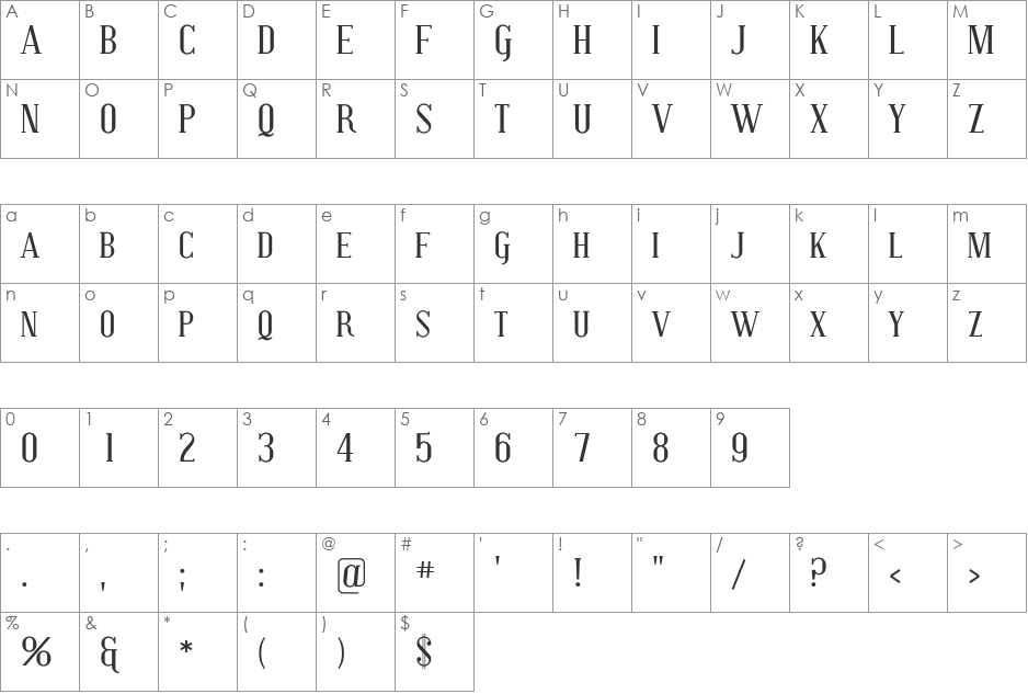 Covington SC font character map preview