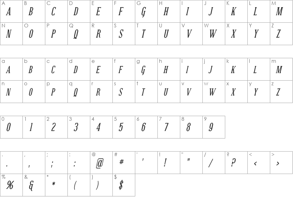 Covington SC Cond font character map preview