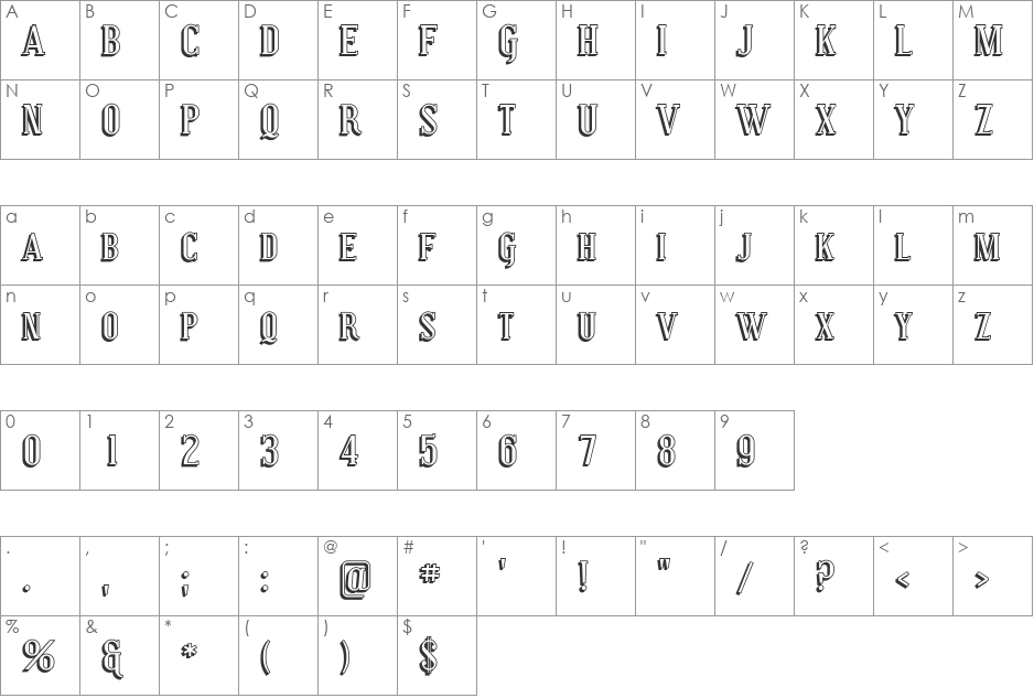 Covington SC Shadow font character map preview
