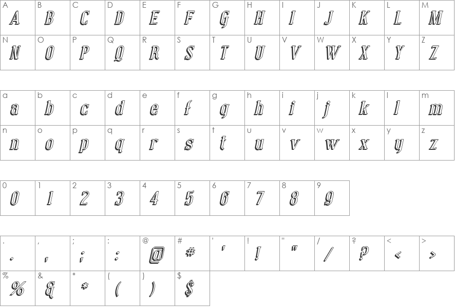 Covington Shadow font character map preview