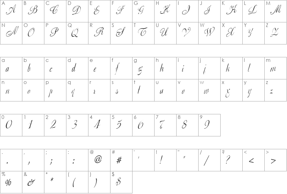 Cow font character map preview