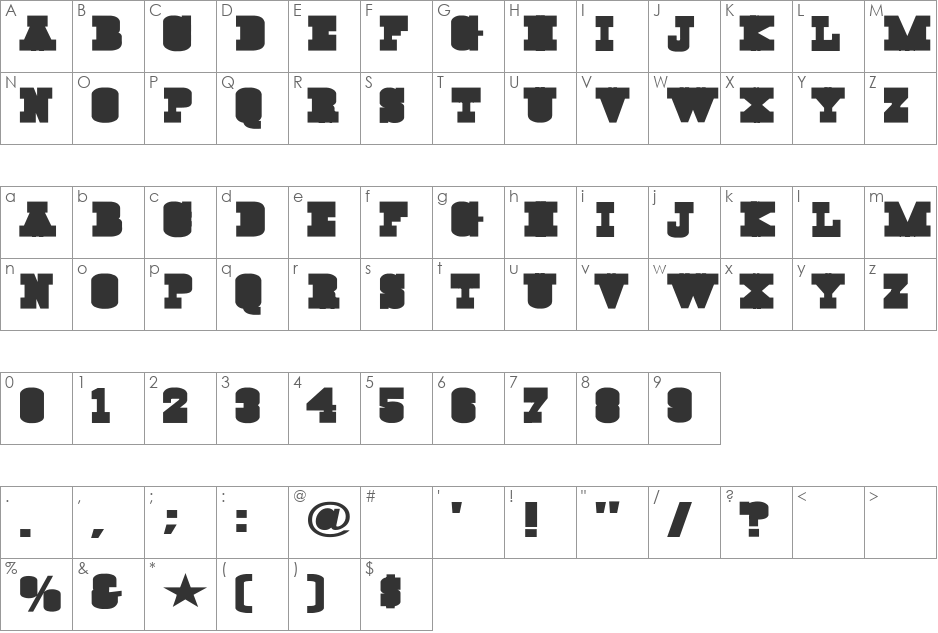 cow.cow font character map preview