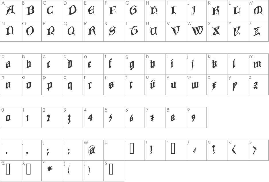 CowboyCaxton font character map preview
