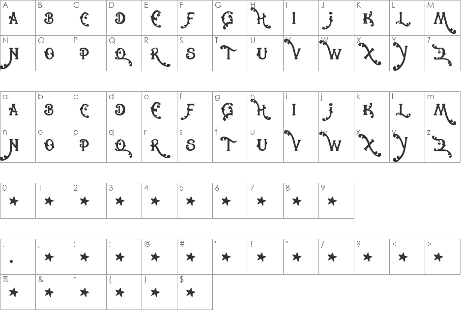 CowboyRhumbahut font character map preview