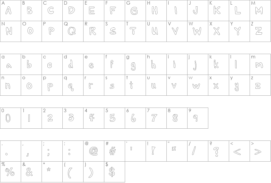 AlexsBubbles font character map preview