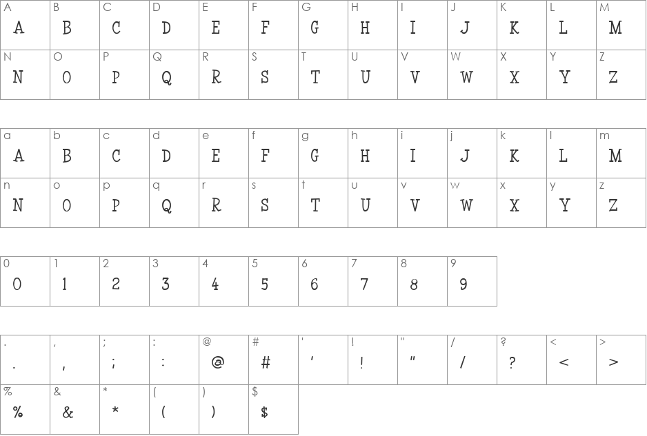 Coyotris Serif font character map preview