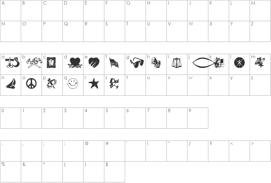 Cp-dodads font character map preview