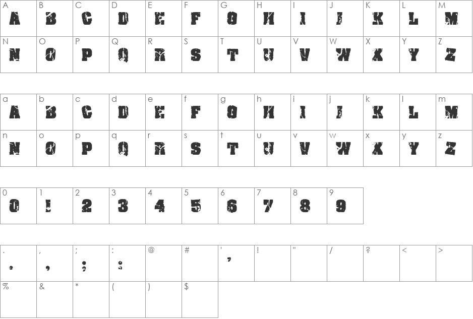 Crack and Bold font character map preview
