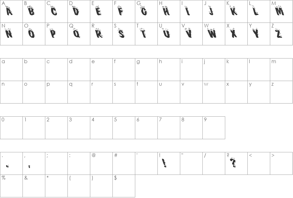 Crack Fir Lefty font character map preview