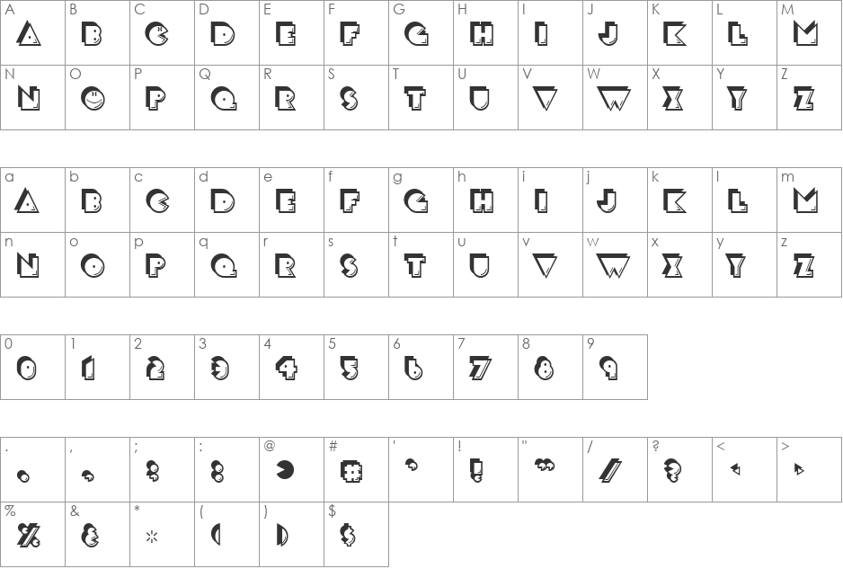Crack Man font character map preview