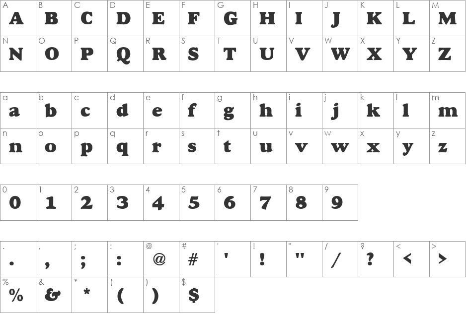 Alexuss Heavy font character map preview