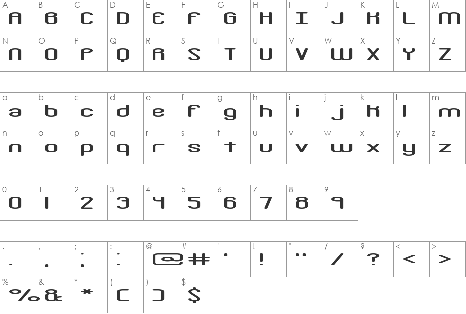 Crackdown O2 BRK font character map preview