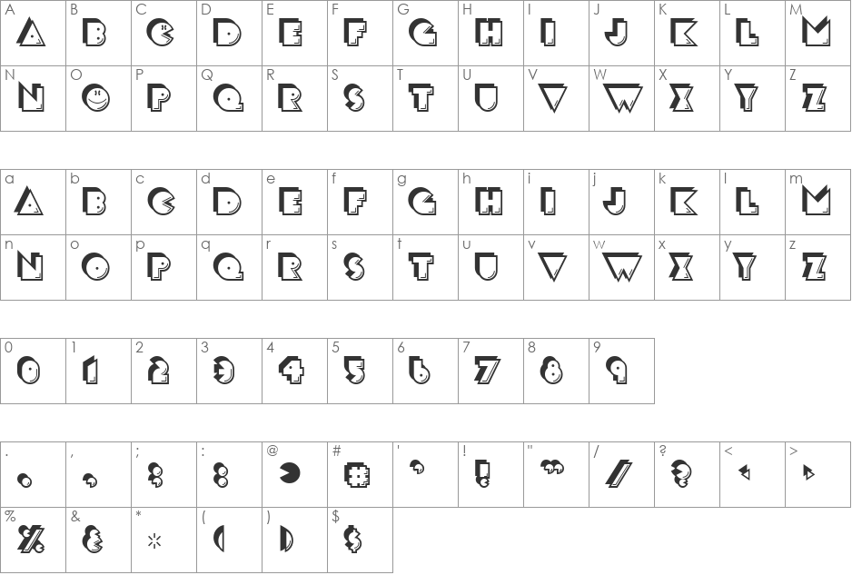 CrackMan font character map preview