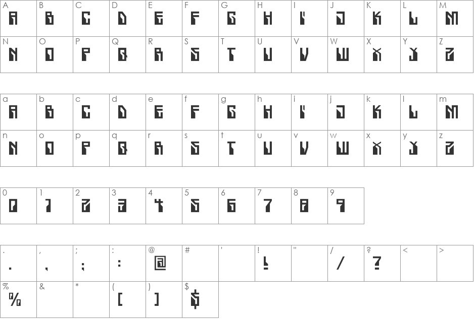 Crackwhore font character map preview