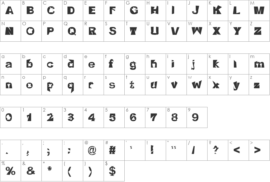 Crackwhore font character map preview