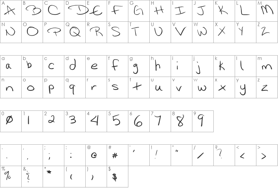 CRAE font character map preview