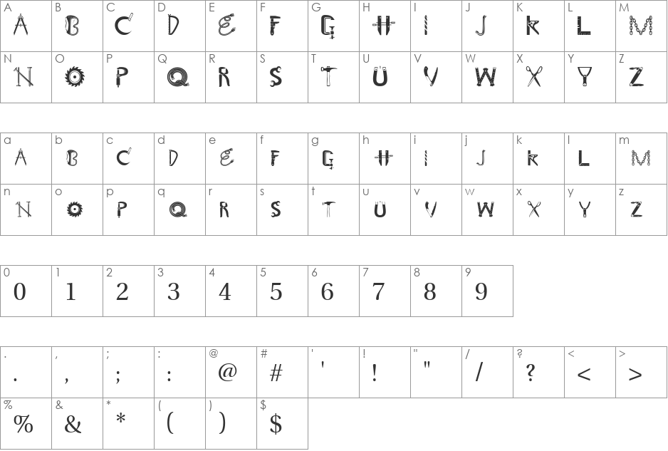 CraftsmanSCapsSSK font character map preview