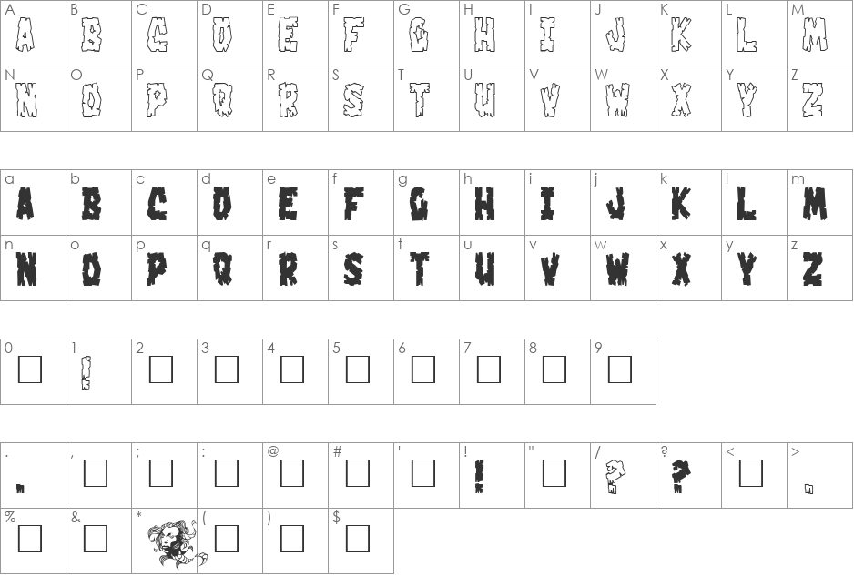 Crakoom! font character map preview