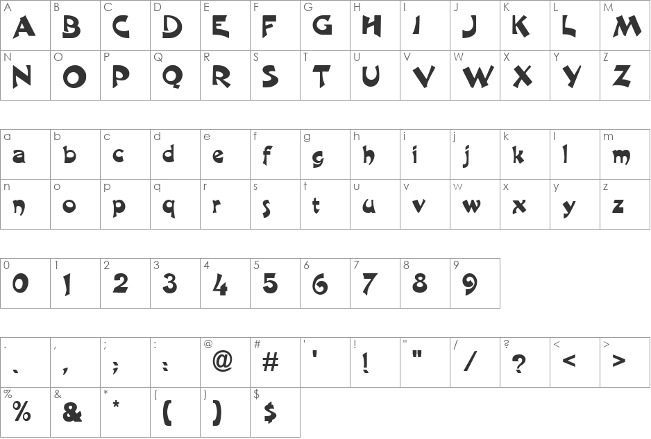 Crane font character map preview
