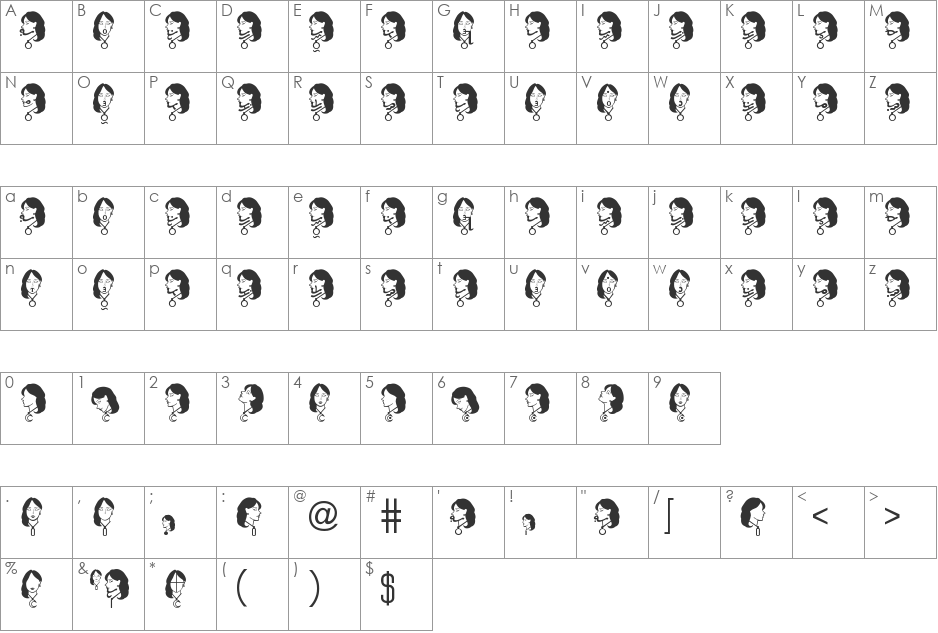 Alfa-larawan - Female Version font character map preview
