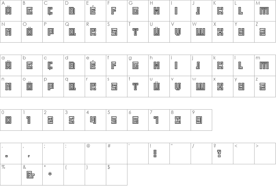 AB Engraved font character map preview