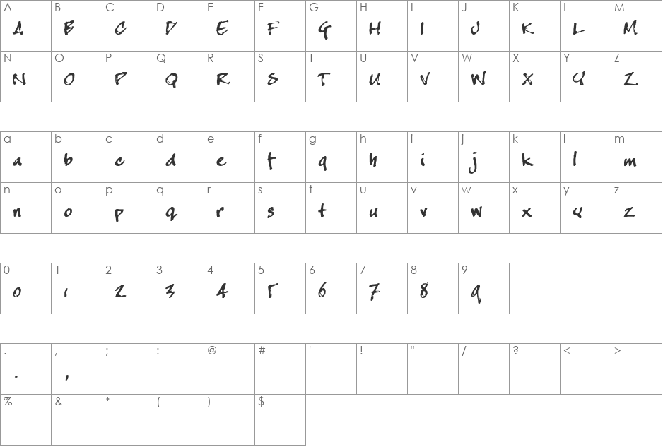 crappyJoe font character map preview