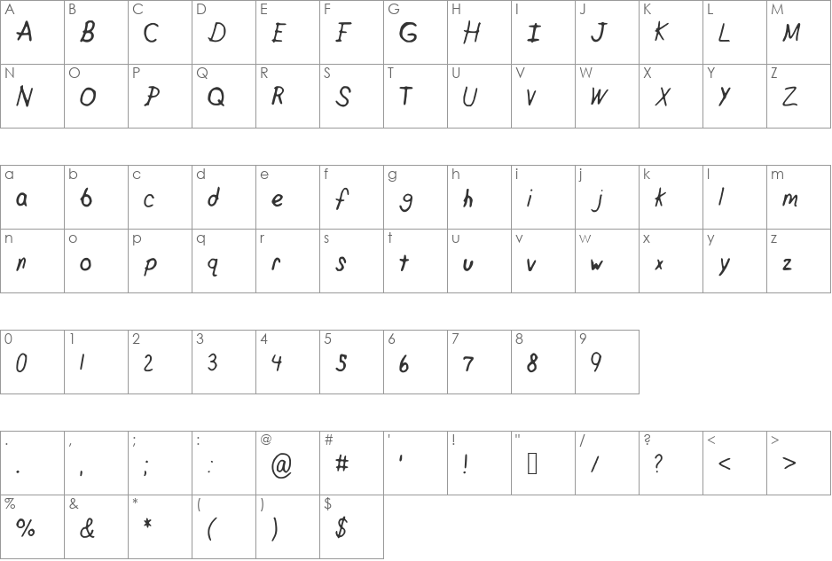 CrappyPeanuts font character map preview
