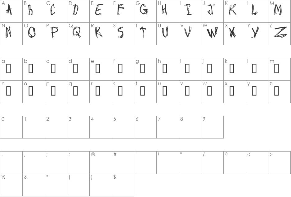 Craptacular font character map preview