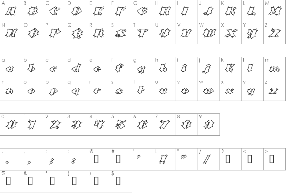 Crash font character map preview