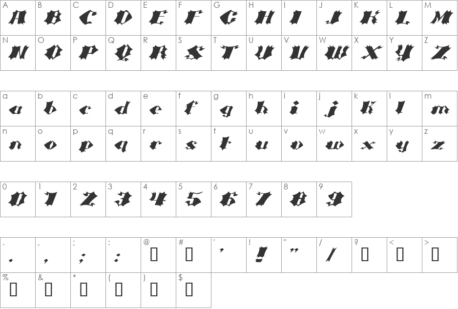 Crash font character map preview