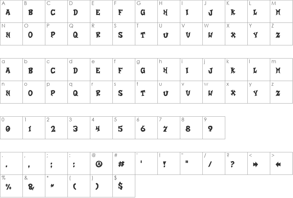 Crash-a-Like font character map preview