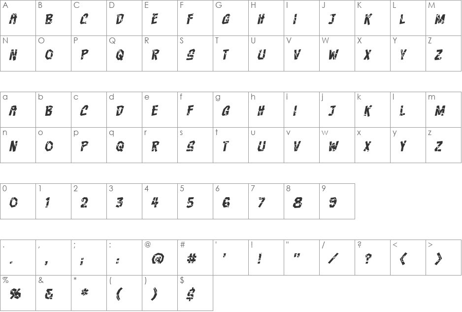 Crashcourse BB font character map preview