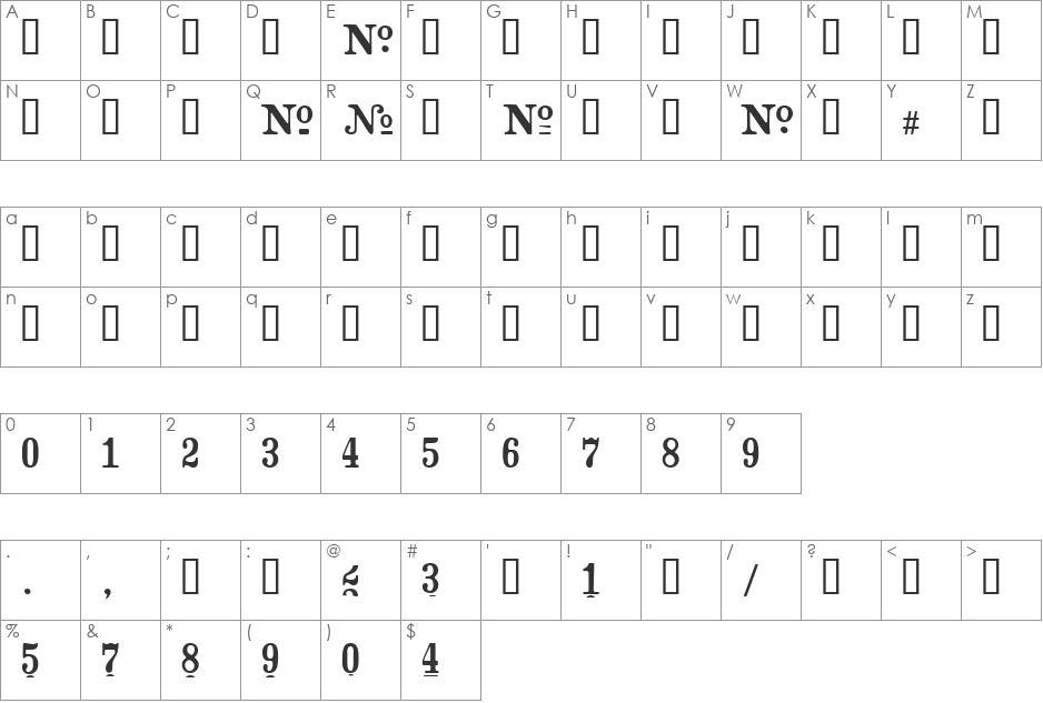 CrashNumberingSerif font character map preview