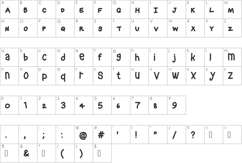 Crashy font character map preview