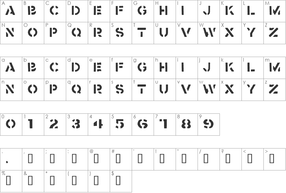 Crass font character map preview