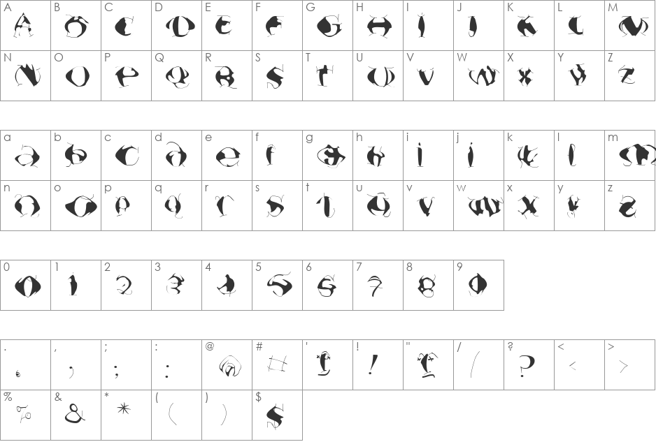 Crass font character map preview