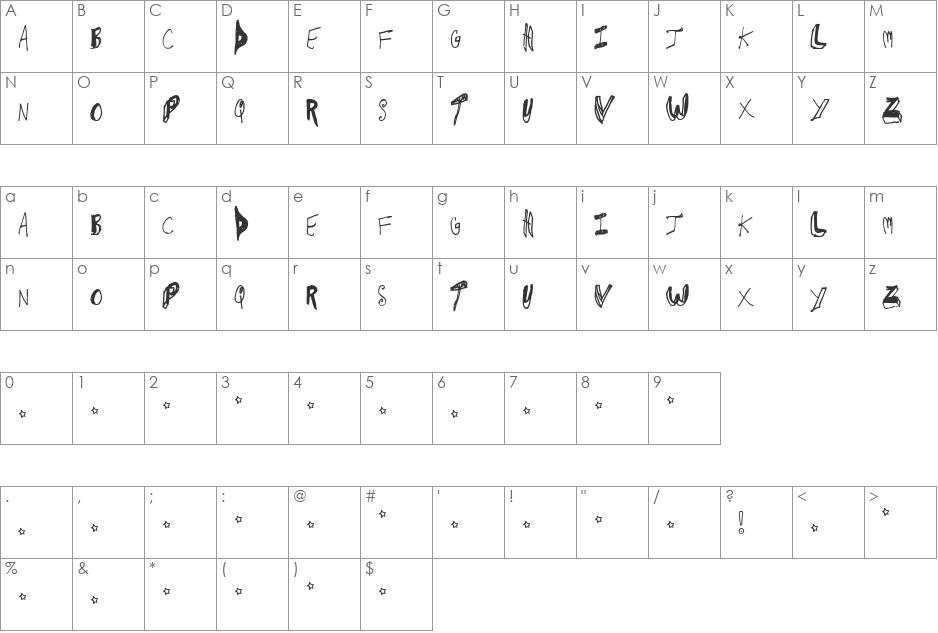 CrawfishPopsicle font character map preview