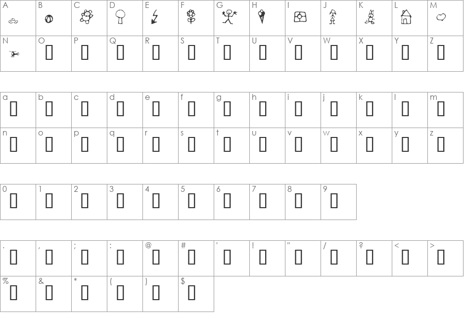 Crayon Kids 1 font character map preview