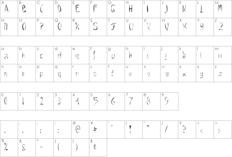 Crazee font character map preview