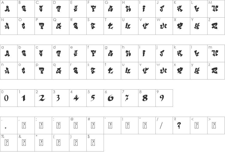 Crazy Calligraphy font character map preview