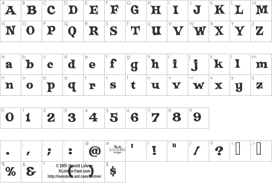 Crazy Harold font character map preview