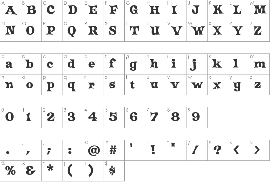 Crazy Harold font character map preview