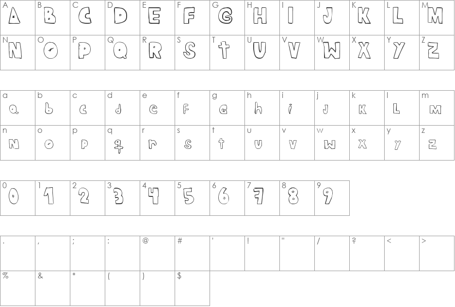 CRAZY RAS font character map preview