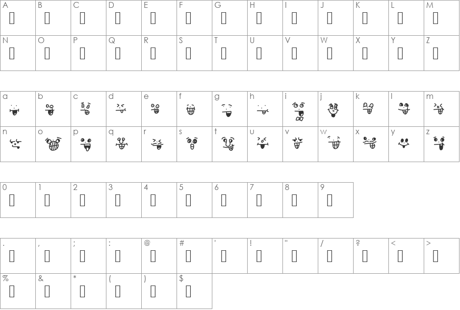 crazy smile font character map preview