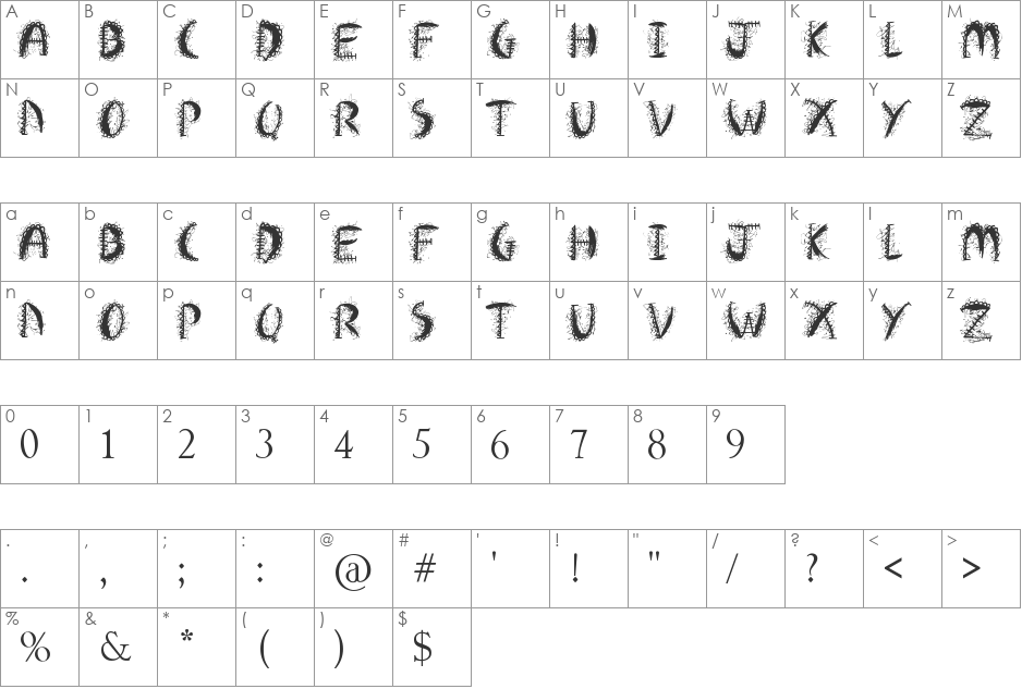 Crazy Weekend font character map preview