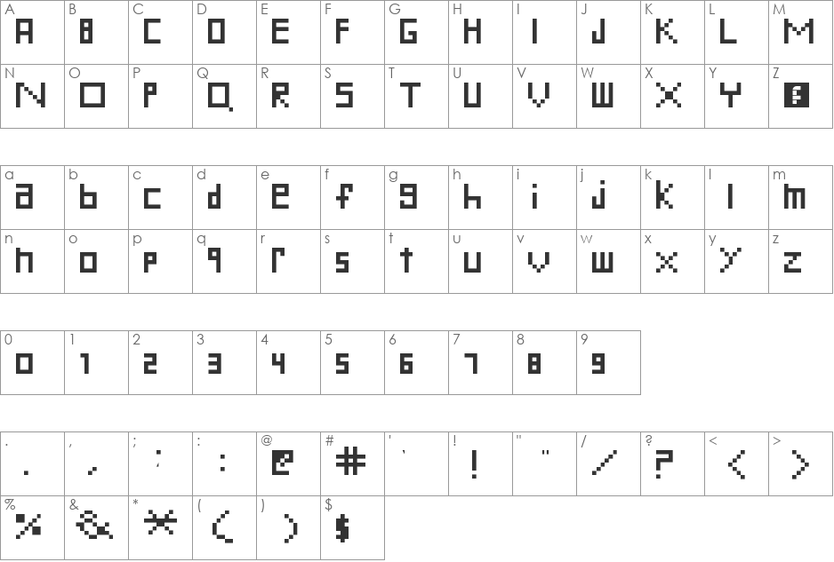 Crazy! font character map preview