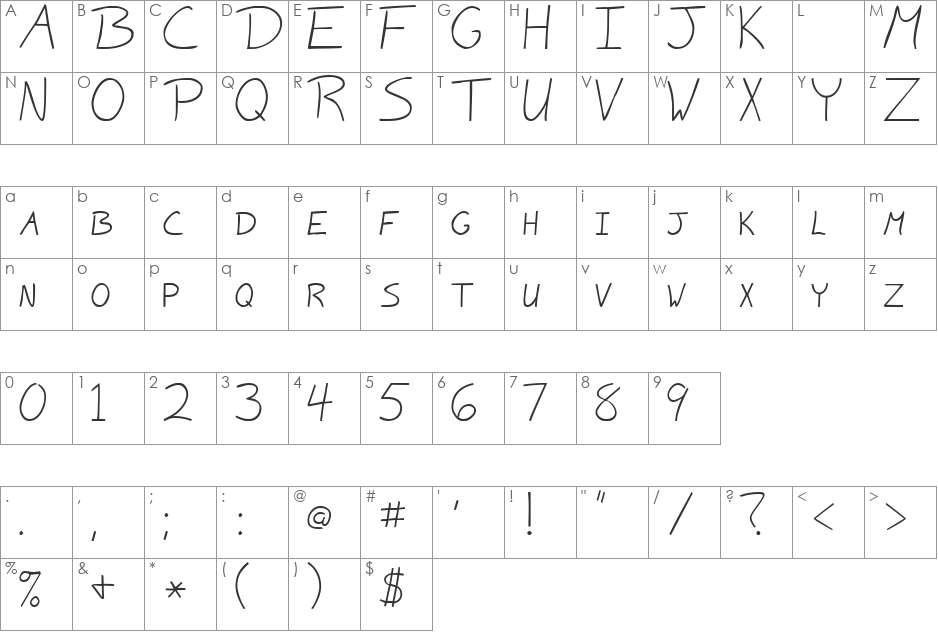 CrazyBobScriptSSK font character map preview