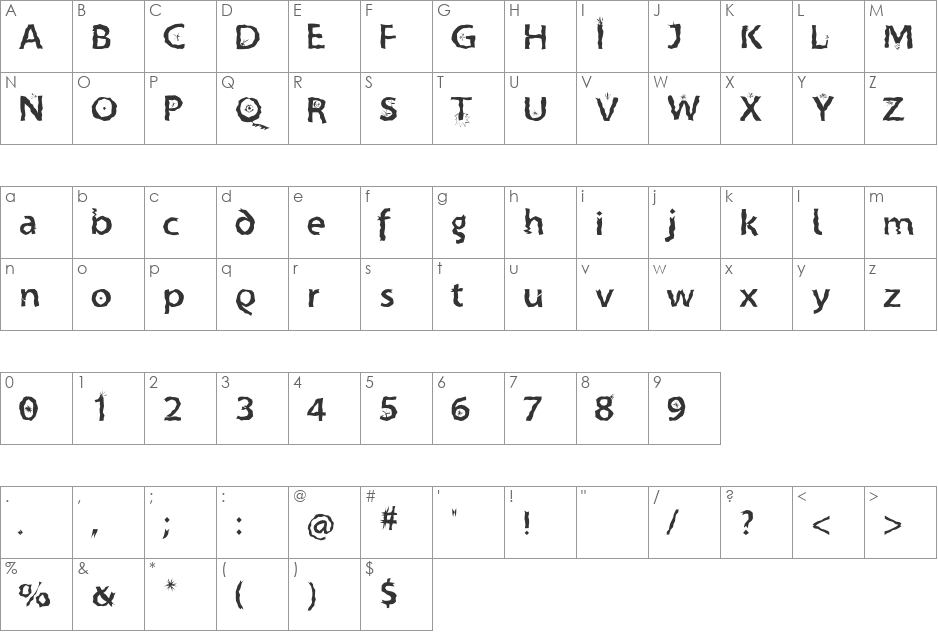 CrazyCrazySans font character map preview