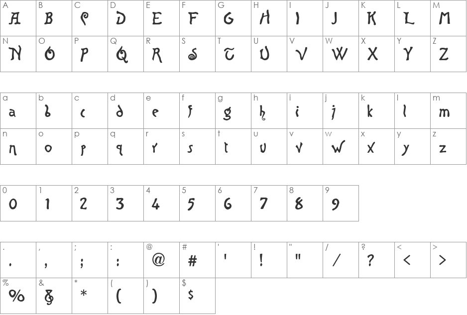 CrazyDaisy font character map preview