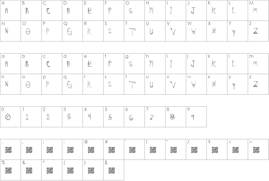 CrazyEyes font character map preview